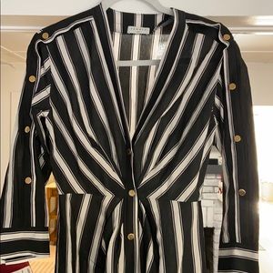 Sandro pin stripe gold button dress